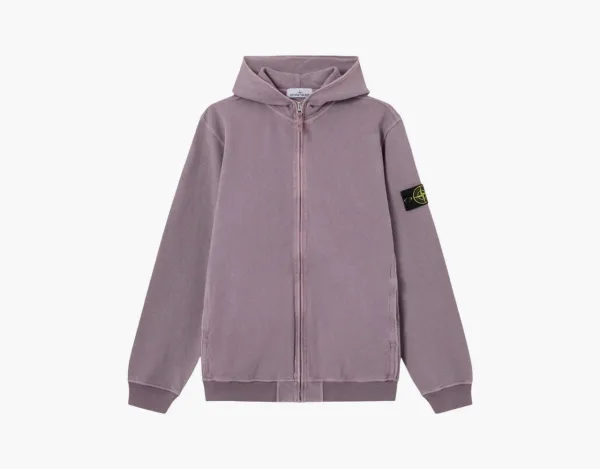 Stone Island Malfile Fleece Old Effect Hooded Sweatshirt Purple Grey