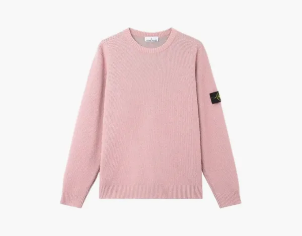 Stone Island Plated Rib Cotton Boucle Crewneck Jumper Oleander