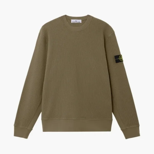 Stone Island Organic Cotton Waffle Fleece Crewneck Sweatshirt Military Green