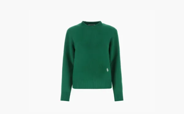 SPORTY & RICH Embroidered Logo Crew Neck Wool Knit Top Green