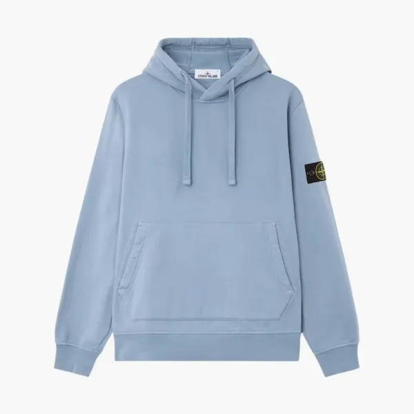 Stone Island Organic Cotton Fleece Hoodie Avio Blue
