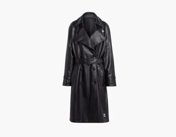 Adidas Originals Adicolor Trefoil Faux Leather Trench Coat Black