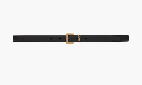 Saint Laurent Cassandre Thin Leather Belt With Square Buckle Black