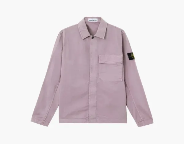 Stone Island Stretch Organic Cotton Twill Overshirt Purple Grey