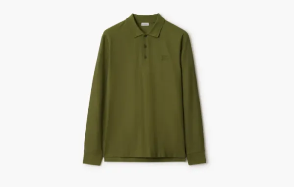 Burberry Long-sleeve Cotton Polo Shirt  Olive