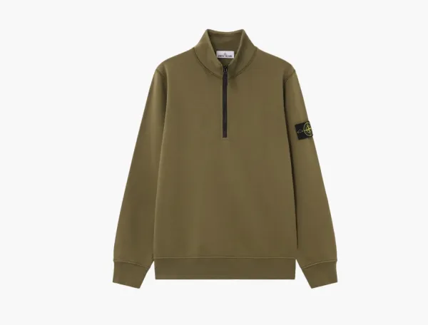 Stone Island Organic Cotton Fleece Half-Zip Sweatshirt Military Green