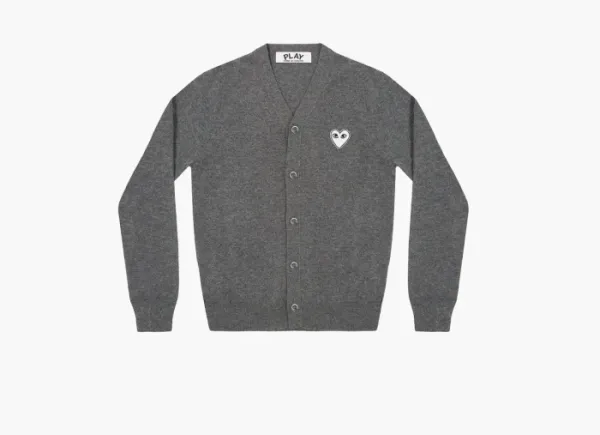 Comme des Garcons PLAY White Heart Knit Cardigan Sweater Dark Grey