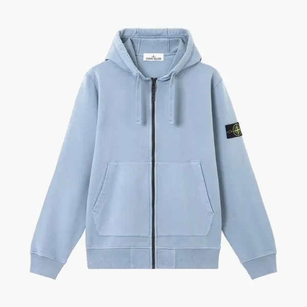 Stone Island Organic Cotton Fleece Hooded Sweatshirt Avio Blue