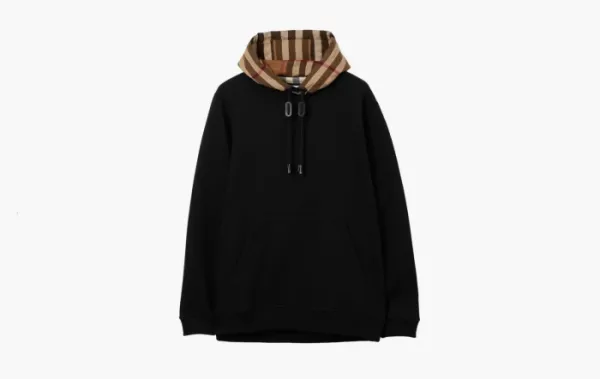 Burberry Check Hood Cotton Blend Hoodie  Black/birch brown
