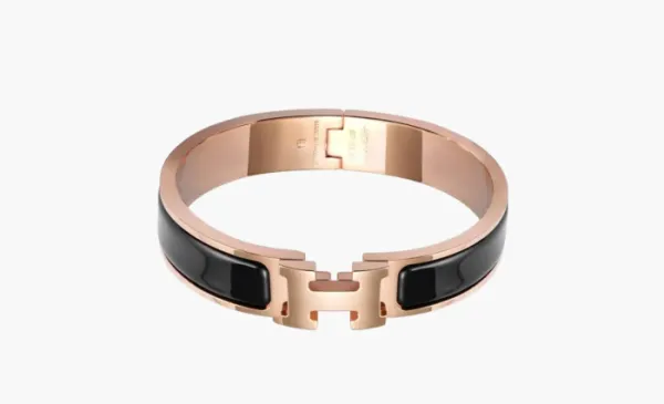 Hermes Clic H Narrow Bracelet, Noir, Rose Gold Plated