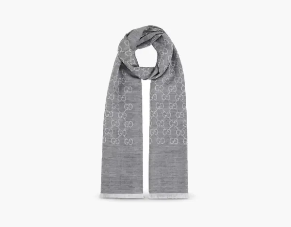 GUCCI GG Logo Wool Silk Scarf "DARK GREY"