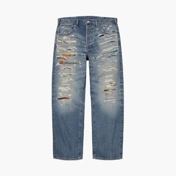 Supreme x MM6 Maison Margiela Distressed Loose Fit Selvedge Jeans Washed Indigo