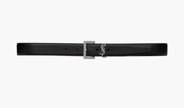 Saint Laurent Cassandre Belt In Grained Leather Black