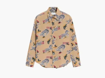 Ami Paris Brown Cotton Horse Printed Boxy Shirt Camel