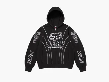 Supreme x Fox Racing Zip Up Hooded Sweatshirt Black