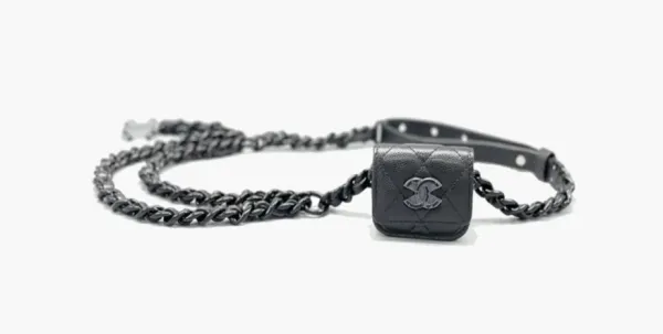 Chanel СС Mini Calfskin Leather Headphones Case Bag Black