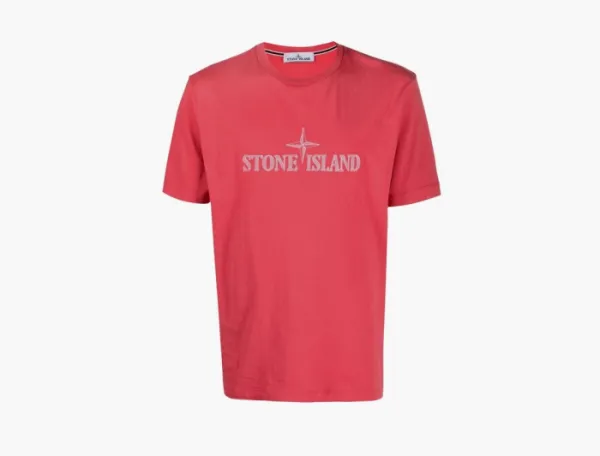 Stone Island Stitches Logo Sleeve T-Shirt Coral