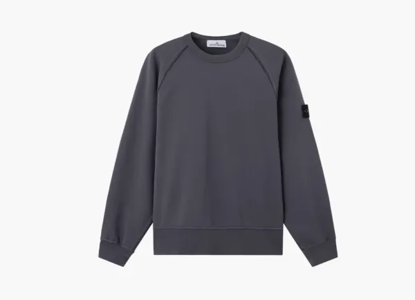 Stone Island Organic Cotton Fleece Crewneck Sweatshirt Blue Grey