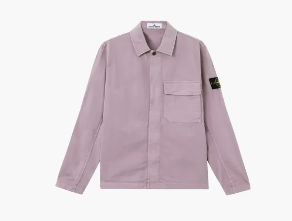 Stone Island Stretch Organic Cotton Twill Overshirt Purple Grey