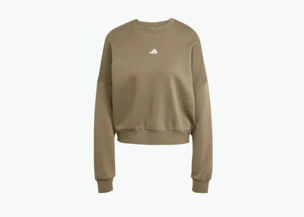Adidas Essentials Small Logo Feelcozy Sweatshirt Olive Strata / White