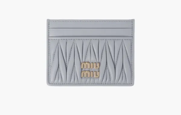 Miu Miu Matelassé Nappa Leather Card Holder Pearl Gray