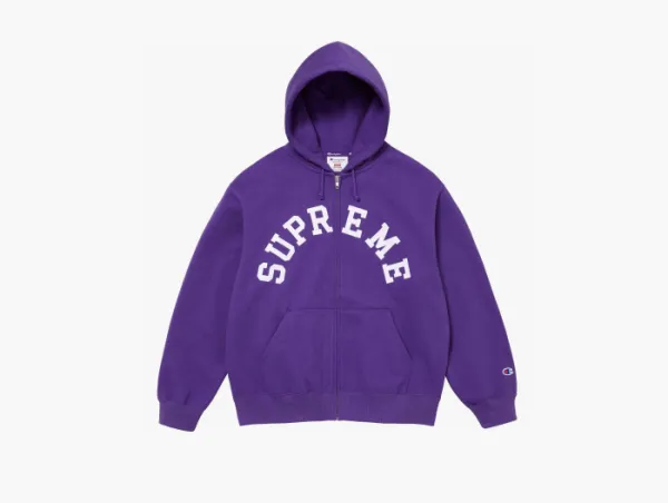 Supreme x Champion Zip Up Hooded Sweatshirt Purple