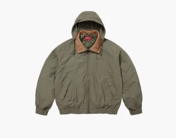 Supreme Leather Collar Utility Jacket Olive