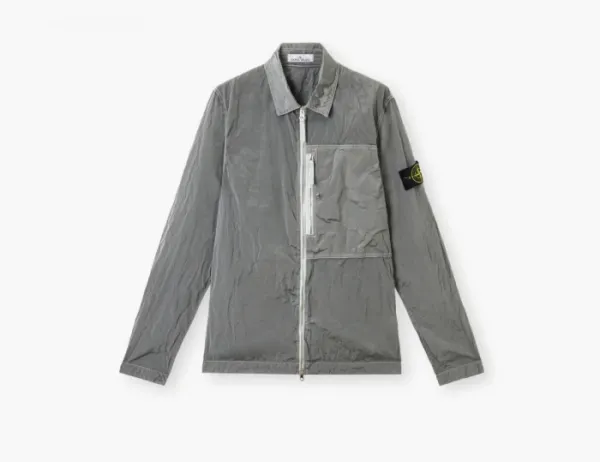 Stone Island Nylon Metal In Econyl Overshirt with Pocket and Two-Way Zip Pearl Grey