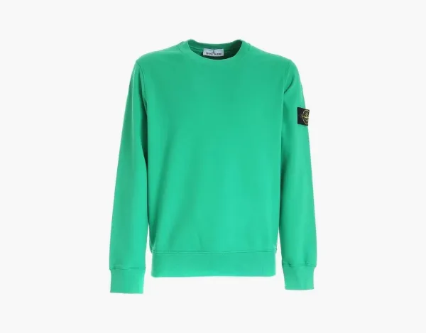 Stone Island Brushed Cotton Fleece Crewneck Sweatshirt Green