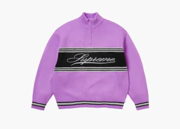 Supreme Script Stripe Half Zip Sweater Purple