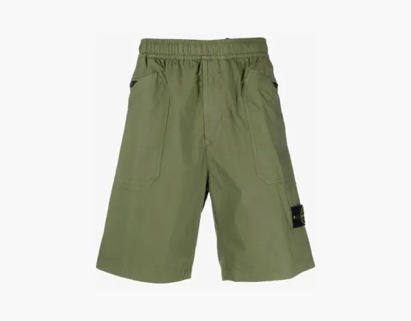 Stone Island Stretch Cotton Tela Paracadute Bermuda Shorts Olive