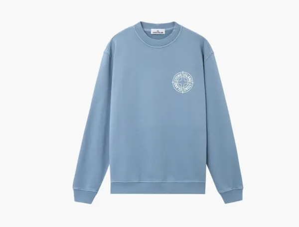 Stone Island Cotton Fleece Outline Compass Sweatshirt Avio Blue