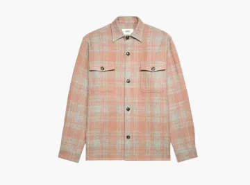Ami Paris Plaid Wool Shirt Jacket Powder Pink/Pearl Grey
