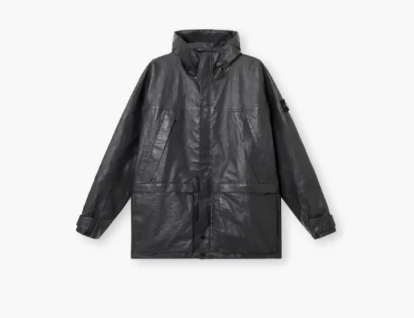 Stone Island Light Leather Organza Hooded Jacket with Waterproof Details Charcoal Grey