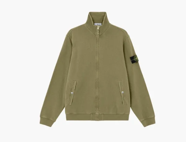 Stone Island Malfile Fleece Old Effect Track Jacket Military Green