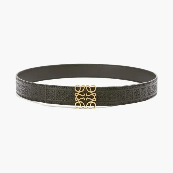 Anagram Pattent Reversible Repeat Calfskin Leather Belt Black/Gold