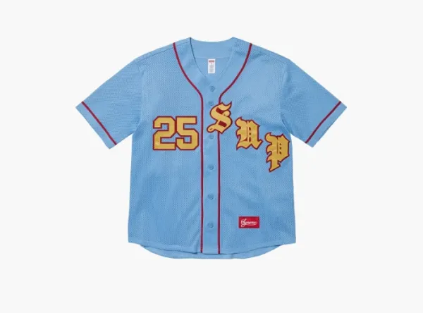 Supreme Old English Baseball Jersey Light Blue