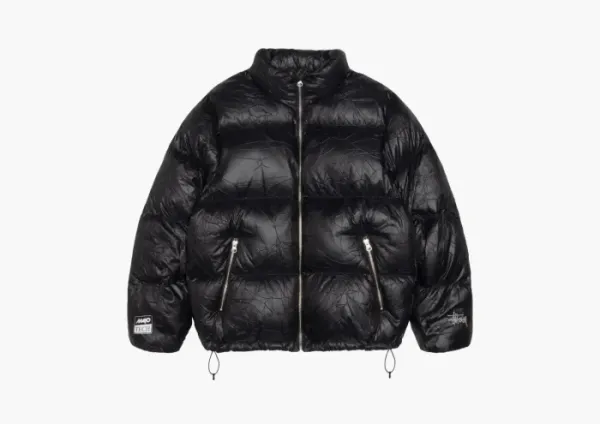 Stussy Wrinkled Nylon Down Puffer Black