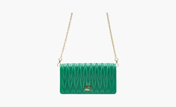 MIU MIU Matelassé Leather Chain Wallet Shoulder Bag Mango Green