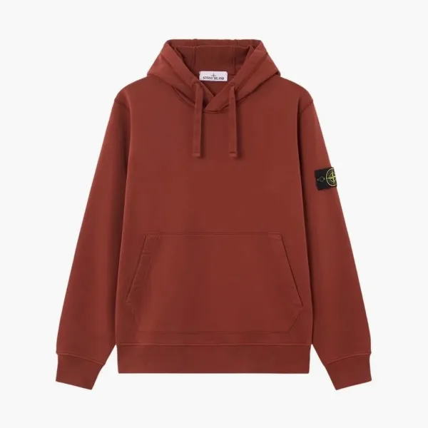 Stone Island Organic Cotton Fleece Hoodie Brick Red