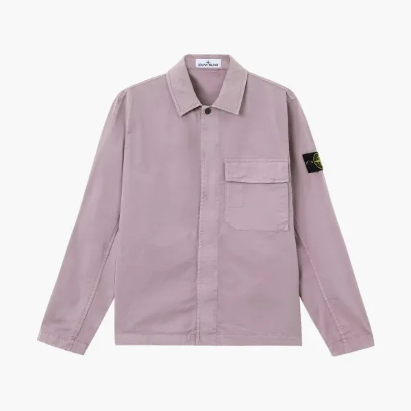 Stone Island Stretch Organic Cotton Twill Overshirt Purple Grey