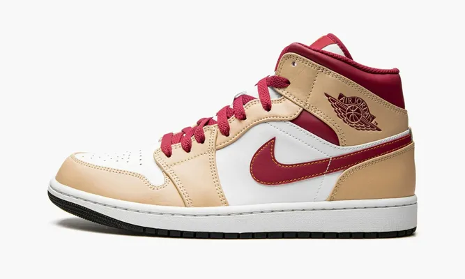 Кроссовки Air Jordan 1 Mid «Light Curry Cardinal» бежевый