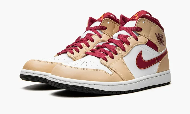Кроссовки Air Jordan 1 Mid «Light Curry Cardinal» бежевый