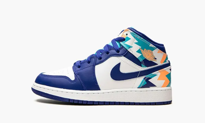Кроссовки Air Jordan 1 Mid GS «Geometric Print» синий
