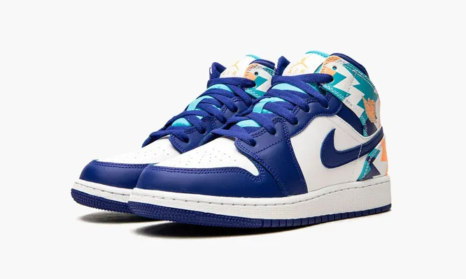 Кроссовки Air Jordan 1 Mid GS «Geometric Print» синий