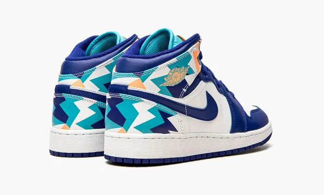 Кроссовки Air Jordan 1 Mid GS «Geometric Print» синий