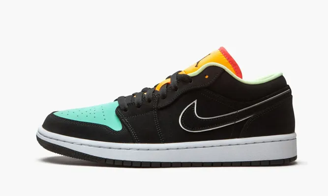 Кроссовки Air Jordan 1 Low «Black Aurora Green Laser Orange» черный