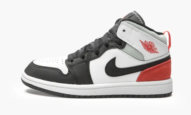 Кроссовки Air Jordan 1 Mid SE PS «White Black Red Spruce» черный