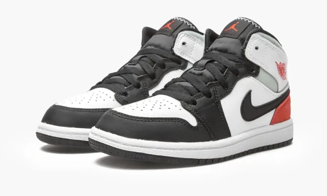 Кроссовки Air Jordan 1 Mid SE PS «White Black Red Spruce» черный