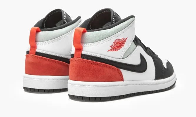 Кроссовки Air Jordan 1 Mid SE PS «White Black Red Spruce» черный